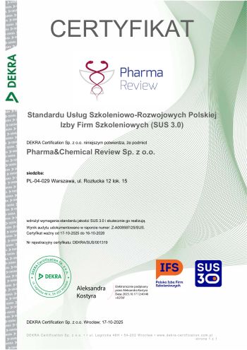 Certyfikat elektroniczny Pharma&Chemical Review Sp. z o.o. PLmałe